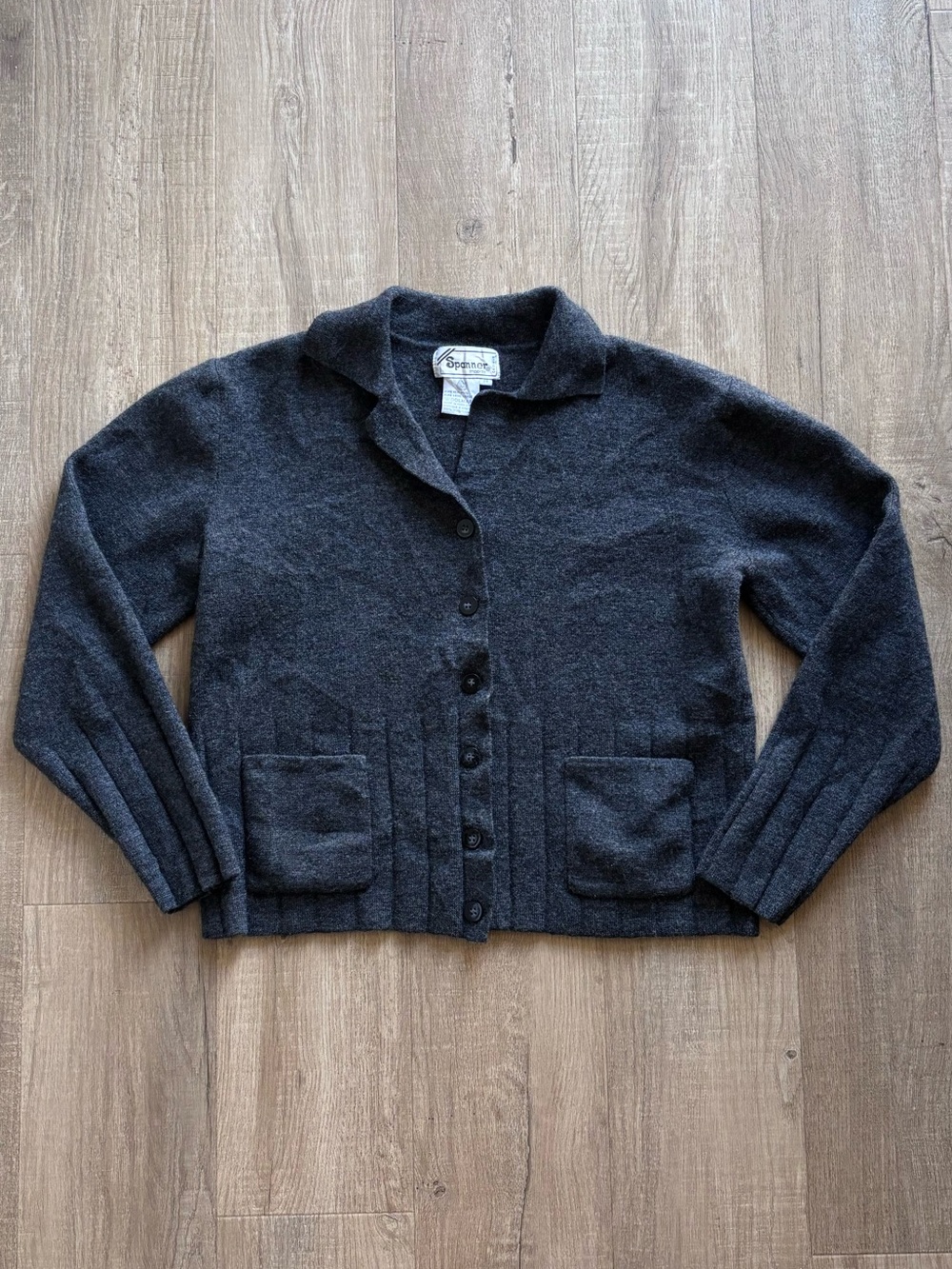 Spanner Imports Wool Button-Front Knit Cardigan in Grey